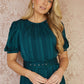 Yumi Green Satin Striped Midi Dress With Pleats and Matching Belt