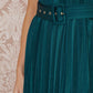 Yumi Green Satin Striped Midi Dress With Pleats and Matching Belt