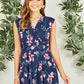 Yumi Navy Floral Print Mesh Stretch Midi Dress With Pockets