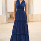 Yumi Navy Lace Trim Cotton Midi Sun Dress