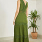 Yumi Green Lace Trim Cotton Midi Sun Dress