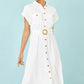 Yumi White Viscose Linen Look Midi Shirt Dress With Wooden Belt