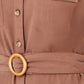 Yumi Brown Viscose Linen Look Midi Shirt Dress With Wooden Belt