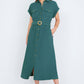 Yumi Green Viscose Linen Look Midi Shirt Dress With Wooden Belt