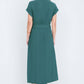 Yumi Green Viscose Linen Look Midi Shirt Dress With Wooden Belt