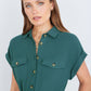 Yumi Green Viscose Linen Look Midi Shirt Dress With Wooden Belt