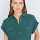Yumi Green Viscose Linen Look Midi Shirt Dress With Wooden Belt