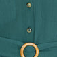 Yumi Green Viscose Linen Look Midi Shirt Dress With Wooden Belt