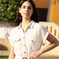 Yumi Stone Viscose Linen Look Midi Shirt Dress With Wooden Belt