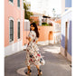 Yumi Ivory Bird and Floral Print Ruched Waist Kimono Midi Dress