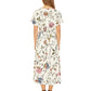 Yumi Ivory Bird and Floral Print Ruched Waist Kimono Midi Dress