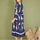 Yumi Navy Viscose Midi Dress With Long Sleeves