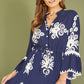 Yumi Navy Viscose Midi Dress With Long Sleeves