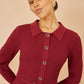 Yumi Burgundy Rib Knit Midi Shirt Dress With Snaffle Belt
