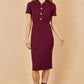Yumi Burgundy Fitted Rib Knitted Midi Dress With Daisy Buttons