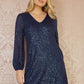 Yumi Navy Sequin Tunic With Balloon Sleeves