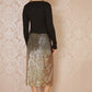 Yumi Black And Gold Sequin Split Fitted Midi Skirt