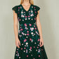 Yumi Green All Over Floral Embroidery Midi Skater Dress