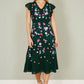 Yumi Green All Over Floral Embroidery Midi Skater Dress