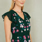 Yumi Green All Over Floral Embroidery Midi Skater Dress