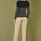 Yumi Black Stripe Rib Knitted Long Sleeve Top With Button Details