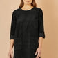 Yumi Black Cord Tunic Dress With 3/4 Sleeves And Pockets