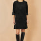 Yumi Black Cord Tunic Dress With 3/4 Sleeves And Pockets