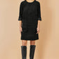 Yumi Black Cord Tunic Dress With 3/4 Sleeves And Pockets