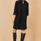 Yumi Black Cord Tunic Dress With 3/4 Sleeves And Pockets