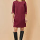 Yumi Burgundy Cord Tunic Dress With 3/4 Sleeves And Pockets