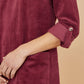 Yumi Burgundy Cord Tunic Dress With 3/4 Sleeves And Pockets