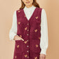 Yumi Burgundy Squirrel Embroidered Button Up Pinafore Dress