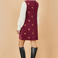 Yumi Burgundy Squirrel Embroidered Button Up Pinafore Dress