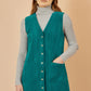 Yumi Teal Cord Button Through Pinafore Dress With Pockets
