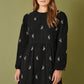 Yumi Black Long Sleeve Midi Dress With Floral Embroidery