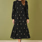 Yumi Black Long Sleeve Midi Dress With Floral Embroidery