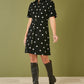 Yumi Black Daisy Embroidered Cord Shirt Dress