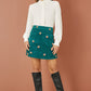 Yumi Teal Fox Embroidered Cord Mini Skirt