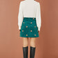 Yumi Teal Fox Embroidered Cord Mini Skirt
