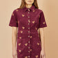 Yumi Burgundy Cord Shirt Dress With All Over Squirrel Embroidery