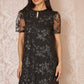Yumi Black Sequin Embroidered Tunic Dress With Feather Trim Hemline