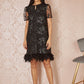 Yumi Black Sequin Embroidered Tunic Dress With Feather Trim Hemline