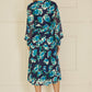 Yumi Blue Floral Mesh Wrap Dress With Long Sleeves
