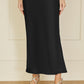 Yumi Black Satin Midi Skirt