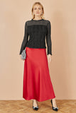 Yumi Red Satin Midi Skirt