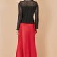 Yumi Red Satin Midi Skirt
