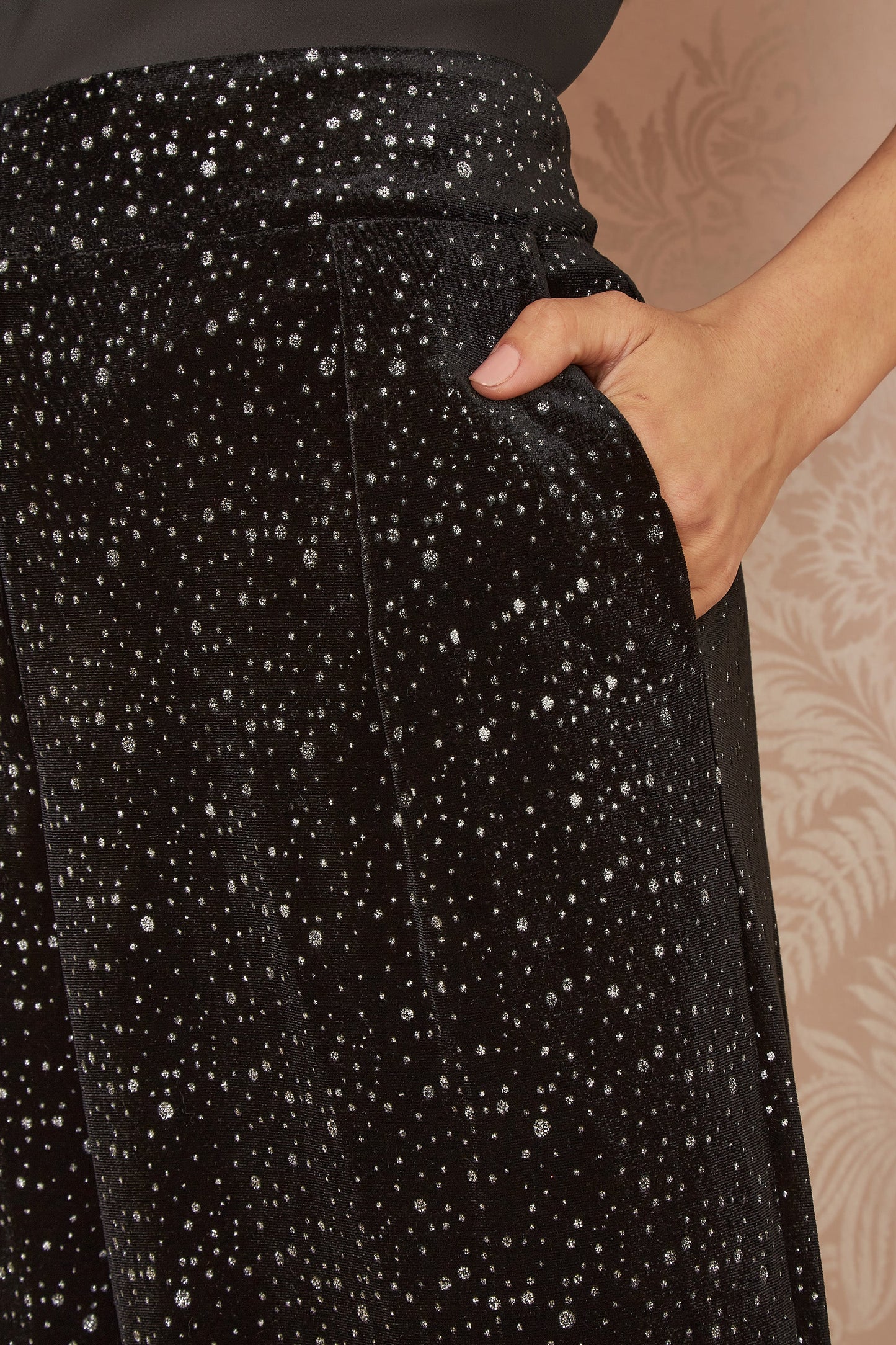 Yumi Black Velvet Sparkle Wide Leg Trousers