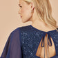Yumi Navy Sequin Top With Sheer Sleeves And Cut Out Back