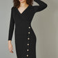 Yumi Black Knitted Midi Dress With Asymmetric Button Details
