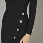 Yumi Black Knitted Midi Dress With Asymmetric Button Details